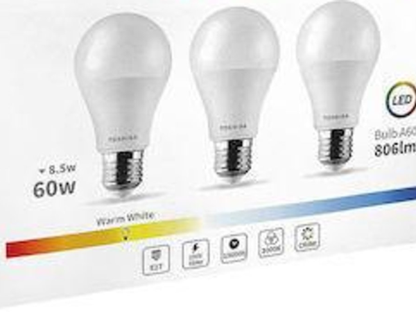 TOSHIBA ΠΑΚΕΤΟ 3ΤΜΧ Λάμπα LED για Ντουί E27 και Σχήμα A60 ΨΥΧΡΟ