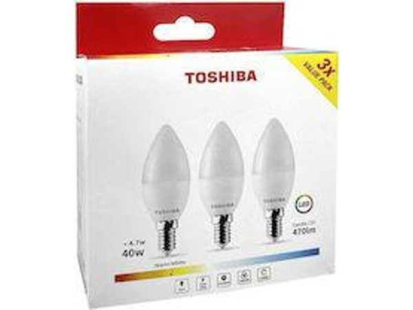 TOSHIBA ΠΑΚΕΤΟ 3ΤΜΧ Λάμπα LED για Ντουί E14 και Σχήμα C37 Θερμό Λευκό