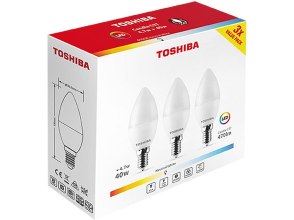 TOSHIBA ΠΑΚΕΤΟ 3ΤΜΧ Λάμπα LED για Ντουί E14 και Σχήμα C37 ΗΜΕΡΑΣ