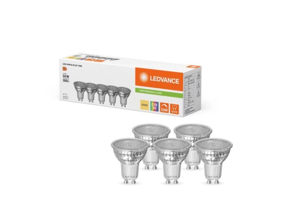 Λάμπες LED 5τμχ για Ντουί GU10 και Σχήμα PAR16 4.5W 36° 3000K Θερμό Λευκό Dimmab