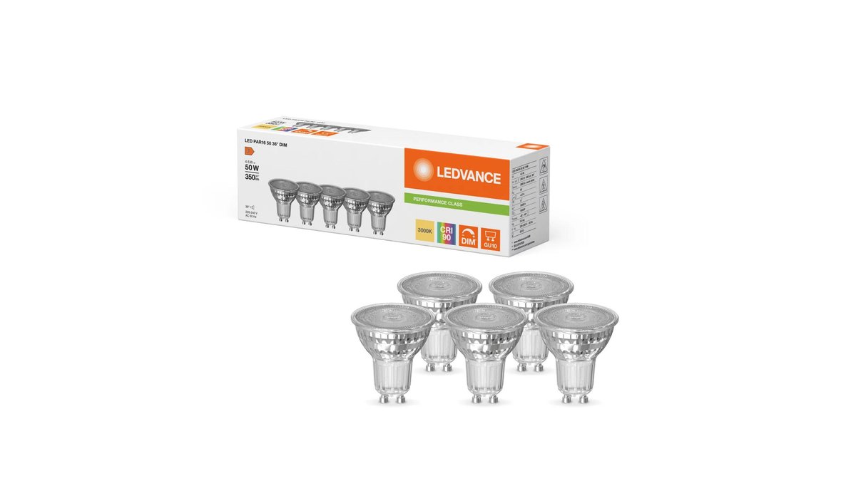 679b74f0db68145dcd76b326 Λάμπες LED 5τμχ για Ντουί GU10 και Σχήμα PAR16 4.5W 36° 3000K Θερμό Λευκό Dimmab - Image 1