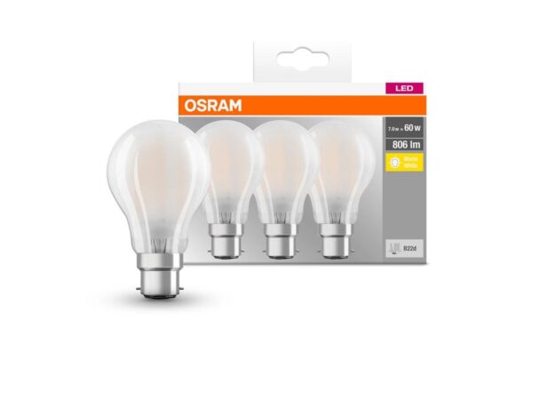 Λάμπες Led 3 τμχ b22 μπαγιονετ 6,5w frosted 2700k θερμό λευκό Osram/Ledvance
