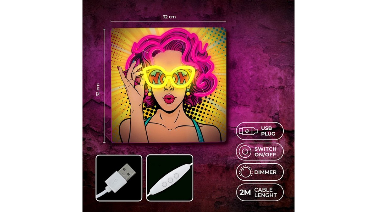 67b3154189f6b4551b2a191a Neon ART LED POWER WOMAN yellow-purple usb με διακόπτη on off & dimmer - Image 1