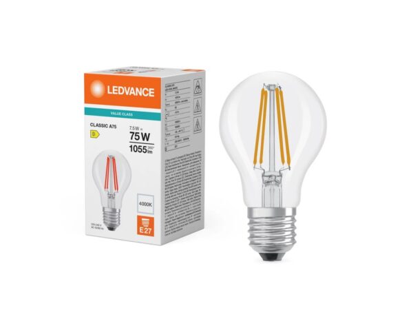 Ledvance/Osram Λάμπα LED Classic A 75 Filament V 7.5W 4000K  Clear E27