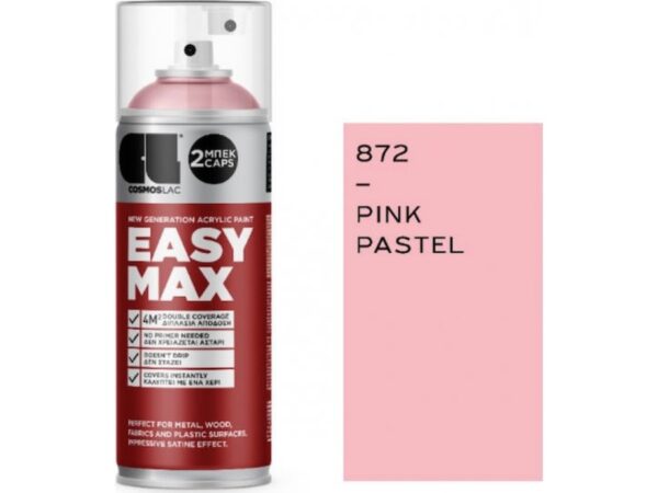 Cosmos Lac Σπρέι Βαφής Easy Max Ακρυλικό με Σατινέ Εφέ Pastel Pink 400ml