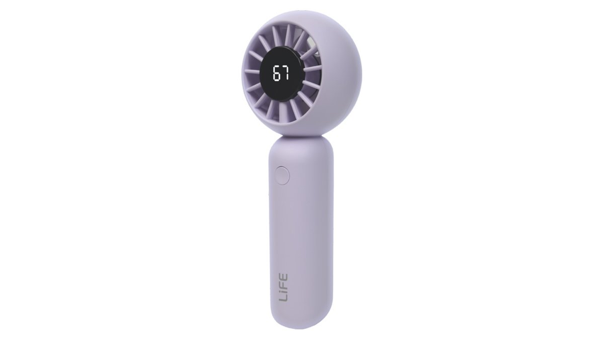 69d611c07f43a024205a4017 LiFE LaFunFan Lilac Επαναφορτιζόμενος DC ανεμιστήρας χειρός 2"με οθόνη LED, 3W - Image 1
