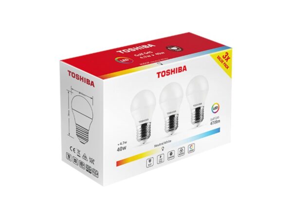 TOSHIBA ΠΑΚΕΤΟ 3ΤΜΧ Λάμπα LED για Ντουί E27 και Σχήμα ΚΟΝΤΟ ΣΦΑΙΡΑΚΙ ΗΜΕΡΑΣ