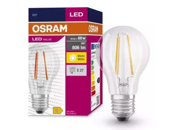 Osram/Ledvance Λάμπα LED Ντουί E27 6.5w και Σχήμα A60 Θερμό Λευκό 806lm FILAMENT 2700K