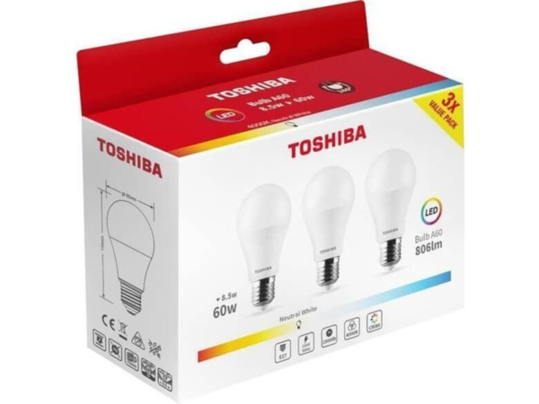 TOSHIBA ΠΑΚΕΤΟ 3ΤΜΧ Λάμπα LED για Ντουί E27 και Σχήμα A60 Θερμό Λευκό