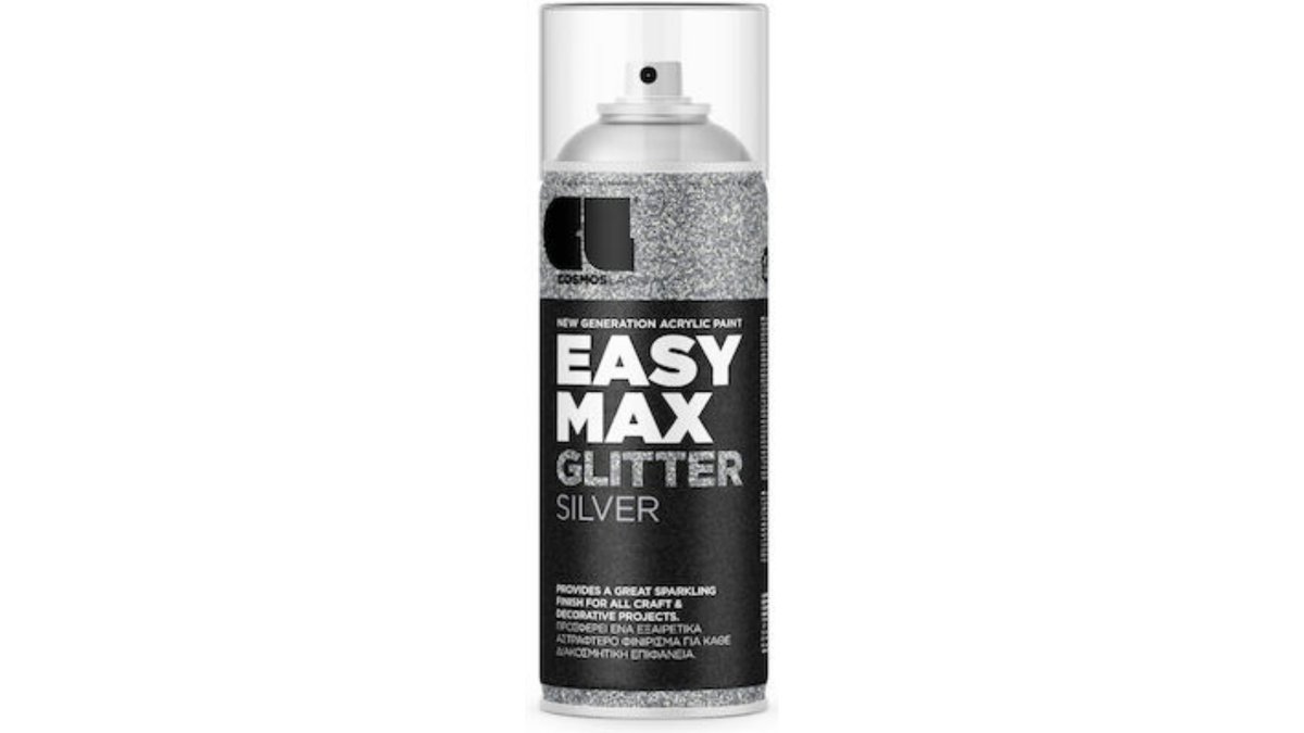 Cosmos Lac Σπρέι Βαφής Easy Max Ακρυλικό με Glitter Εφέ Silver 400ml - Image 1