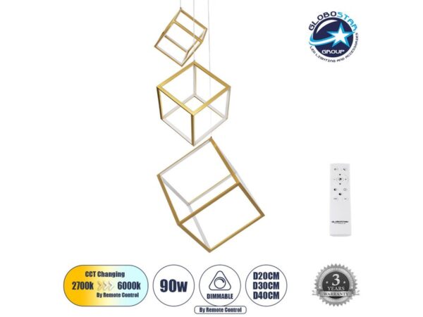 GloboStar® KIBOO-TRIO 60932 Κρεμαστό Φωτιστικό Οροφής Design LED CCT 90W 10350l