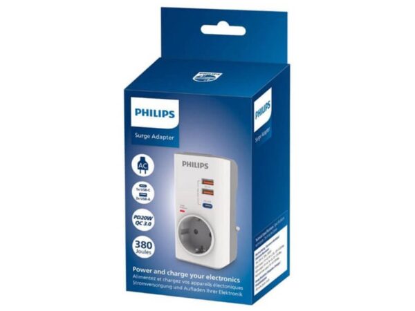 PHILIPS CHP8010W/GRS ΜΟΝΟΠΡΙΖΟ ΑΣΦΑΛΕΙΑΣ ΜΕ 2USB+TYPE-C, 3680W, 380J