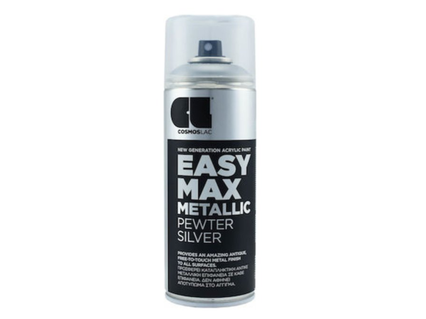Cosmos Lac Σπρέι Βαφής Easy Max Metallic Ακρυλικό με Σατινέ Εφέ Pewter Silver 400ml