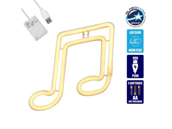 Φωτιστικό Ταμπέλα Φωτεινή Επιγραφή NEON LED Σήμανσης MUSIC NOTE 5W με Καλώδιο Τρ