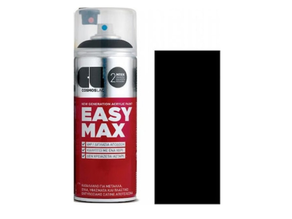 Cosmos Lac Σπρέι Βαφής Easy Max Ακρυλικό με Σατινέ Εφέ Black 400ml