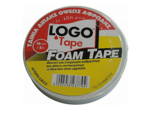 Logo Foam Tape Αυτοκόλλητη Αφρώδης Ταινία Διπλής Όψης Λευκή 19mmx5m