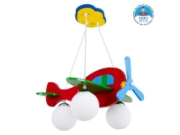 GloboStar® AIRPLANE 01575 Παιδικό Κρεμαστό Φωτιστικό Φιγούρα Τρίφωτο 3 x E27 IP