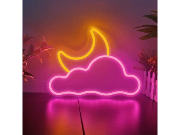 Φωτιστικό neon με βάση plexiglass Σύννεφο φεγγάρι και dimmer με καλώδιο   usb