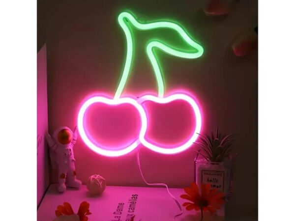 Φωτιστικό neon Κεράσι ροζ πράσινο με καλώδιο usb ή  μπαταρίες