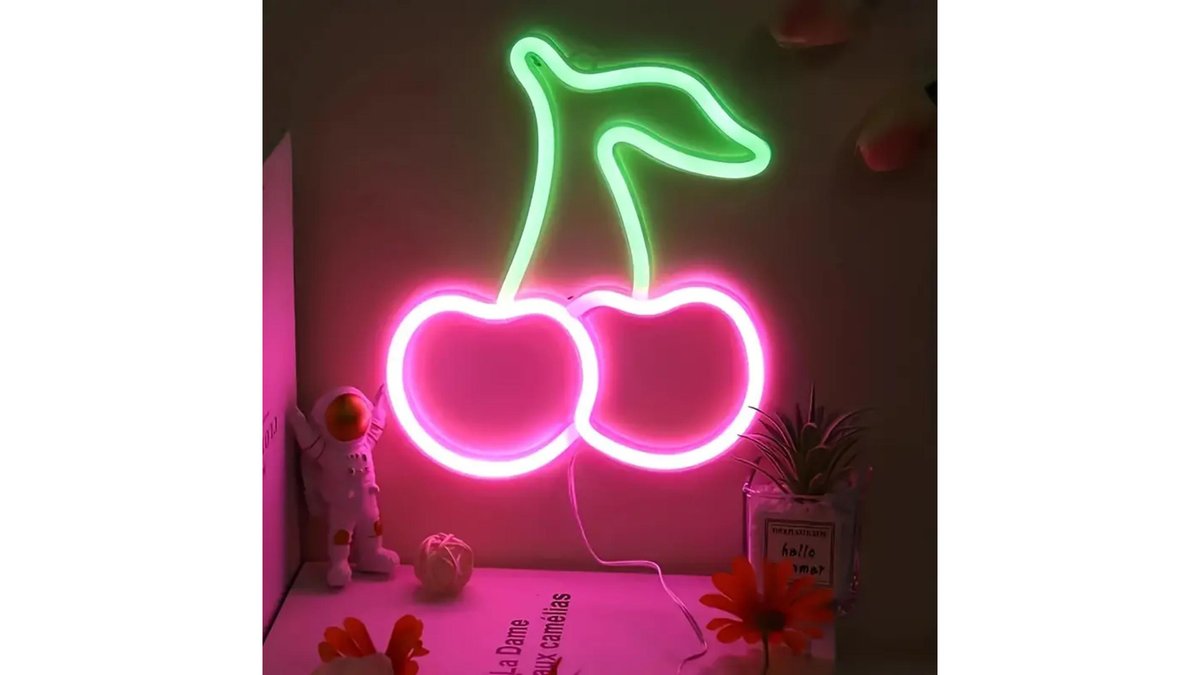 6734828aa8e20757c7dae377 Φωτιστικό neon Κεράσι ροζ πράσινο με καλώδιο usb ή μπαταρίες - Image 1