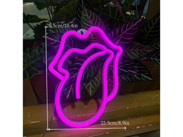 Φωτιστικό neon Στόμα με γλώσσα ροζ με καλώδιο usb ή μπαταρίες