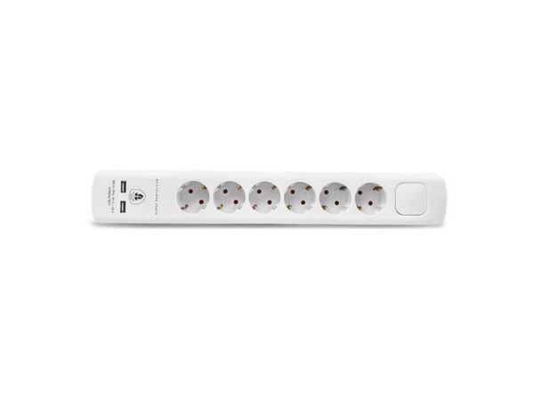 Geyer Πολύπριζο Ασφαλείας 6 Θέσεων με Διακόπτη, 2 USB και Καλώδιο 1.4m Λευκό