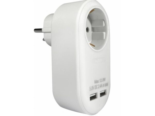 ΑΝΤΑΠΤOΡΑΣ ΜΕ 2 USB SCHUKO → 1Θ SCHUKO max:3680W IP20