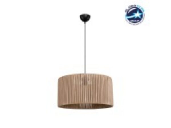 Boho Κρεμαστό Φωτιστικό Καπέλο Μονόφωτο 1 x E27 IP20 Μπεζ Rattan - M40 x Π40 x Υ