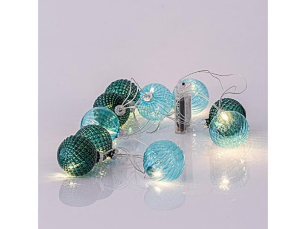 ΣΕΙΡΑ, 10 LED 5mm, ΜΕ ΠΡΑΣΙΝΕΣ ΓΥΑΛΙΝΕΣ ΜΠΑΛΕΣ 6cm, ΜΠΑΤΑΡΙΑΣ 3xAA, ΔΙΑΦΑΝΟ PVC