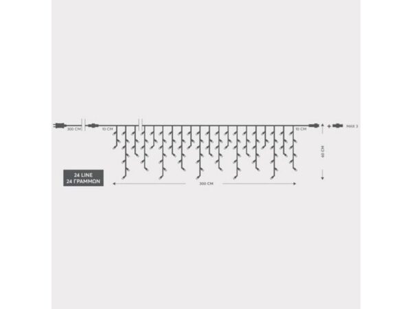 ΒΡΟΧΗ, 119 LED 3mm, 31V ΜΕΤΑΣΧΗΜΑΤΙΣΤΗ, ΣΤΑΘΕΡΟ, ΔΙΑΦΑΝΟ PVC ΚΑΛΩΔΙΟ, ΘΕΡΜΟ ΛΕΥΚ