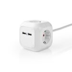 NEDIS Πολύπριζο σε σχήμα κύβου, 4 θέσεων Schuko + 2 θύρες USB