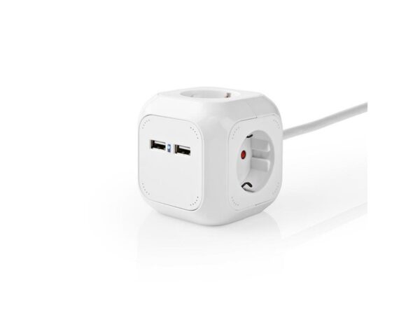 NEDIS Πολύπριζο σε σχήμα κύβου, 4 θέσεων Schuko + 2 θύρες USB