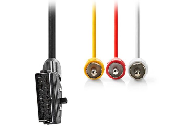 NEDIS CVGL31130BK20 Καλώδιο SCART αρσ. - 3x RCA αρσ. με διακόπτη (in/out), 2.00m