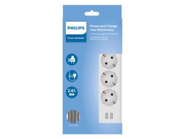 PHILIPS SPN3032W/GRS ΠΟΛΥΠΡΙΖΟ 3 ΘΕΣΕΩΝ ΜΕ 2 USB TYPE-A 2.4 A
