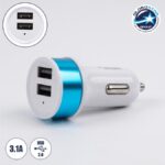 Μπλε Φορτιστής Αυτοκινήτου DC 12-24V με 2 Εξόδους USB DC 5V 1.0Α & 2.1A