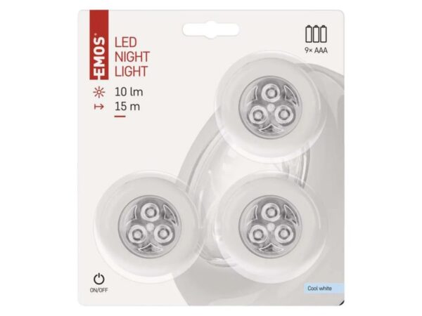 EMOS LED φωτιστικό 12lm λευκό 3τμχ Αυτοκόλλητο & μπαταρίες 3x AAA