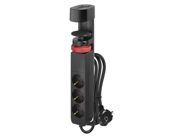 Πολύπριζο για γραφείο - 1,5m -  3schuko – Switch – Μαύρο – 2-USB-A & 1-TypeC