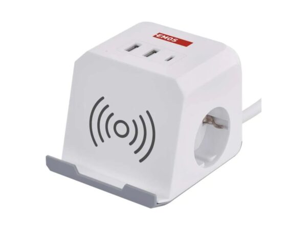 Πολύπριζο CUBE -2m - 2σούκο– Άσπρο– 2USB-A & 1-TypeC με ασύρματη φόρτιση