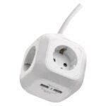 Πολύπριζο 4 Σούκο, 2 USB Κύβος 1.9m Λευκό