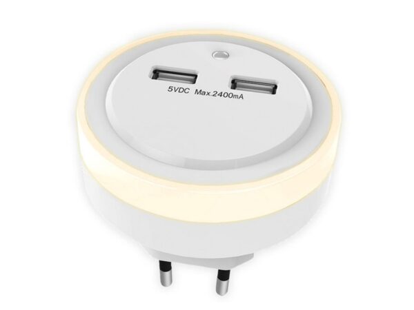 SONORA RING LIGHT USB Φωτάκι νυκτός LED με 2 θύρες φόρτισης USB.