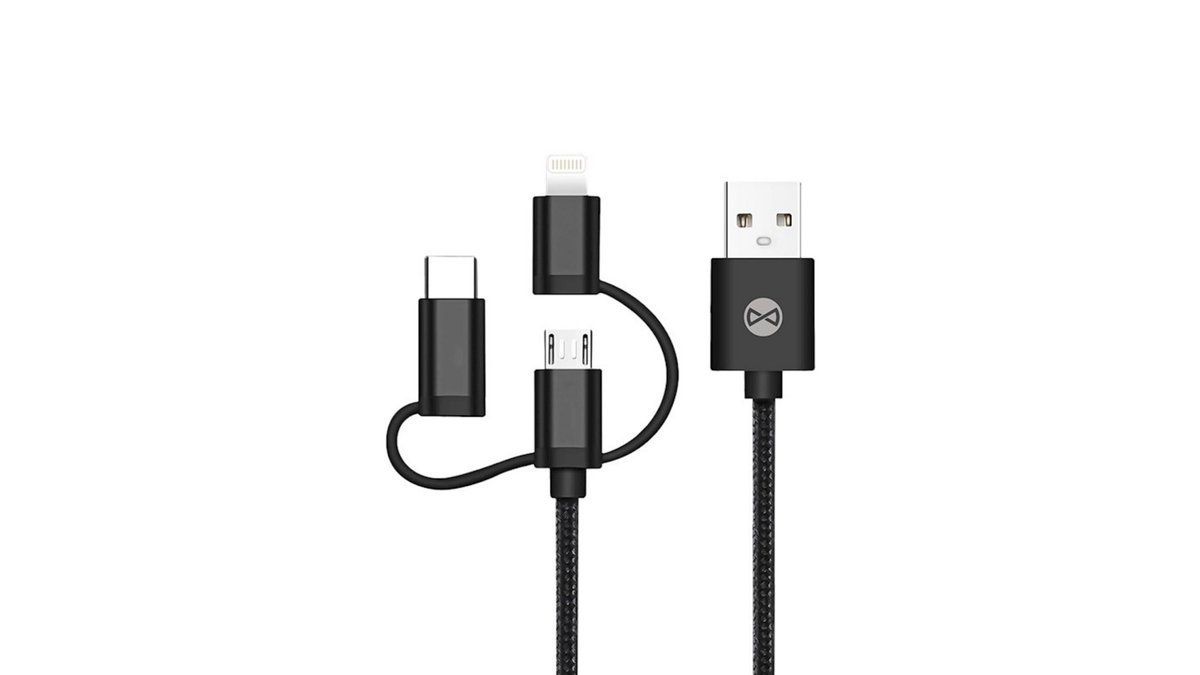 67af2b01b6b7de2eca5906bb Forever 3in1 cable USB - Lightning + USB-C + microUSB 1,0 m 1,5A black - Image 1