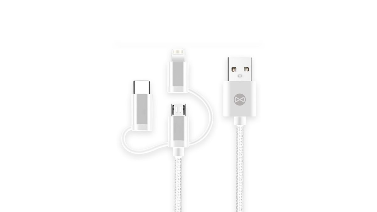 67af2be52c28ca1ef7f4b0a8 Forever 3in1 cable USB - Lightning + USB-C + microUSB 1,0 m 1,5A white - Image 1