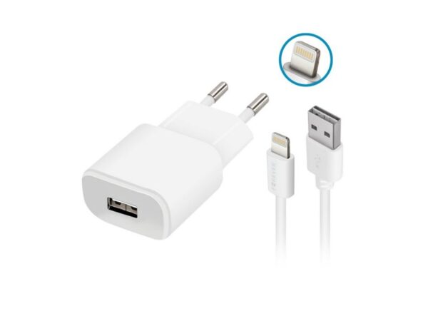 Φορτιστής Forever TC-01 1x USB 2A λευκό + καλώδιο Lightning