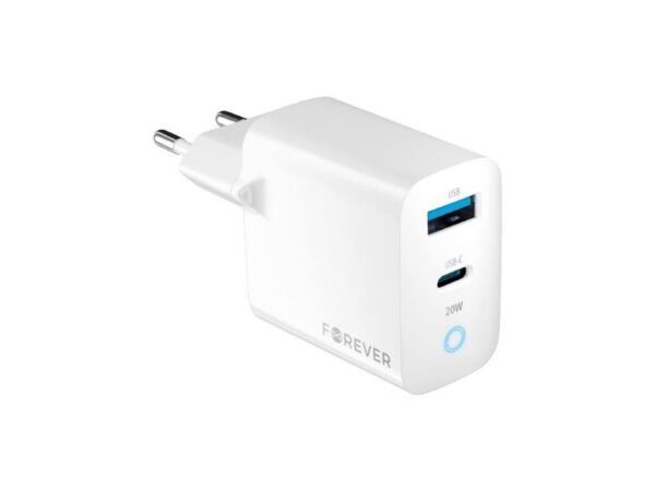 Forever TC-06-20AC PD QC charger 1x USB-C 1x USB 20W white