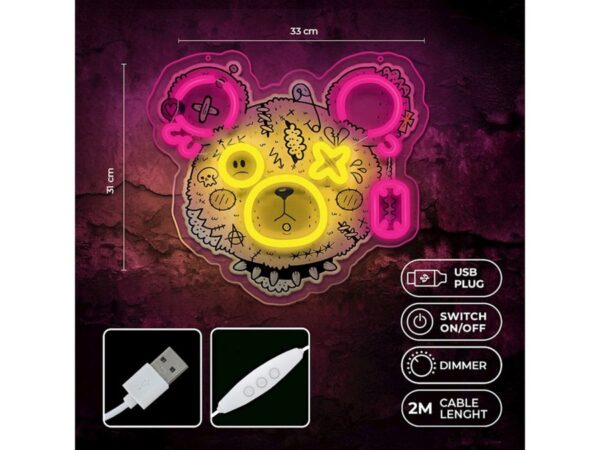 Neon ART LED PUNK TEDDY BEAR pink-yellow usb με διακόπτη on off & dimmer