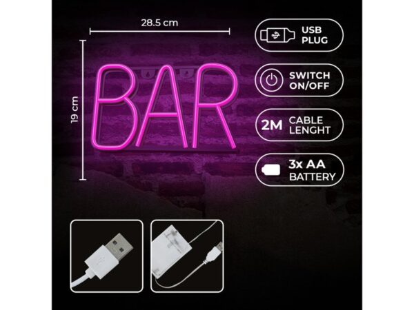 NEON LED BAR pink Με Καλώδιο Usb ή μπαταρίες & διακόπτη on off