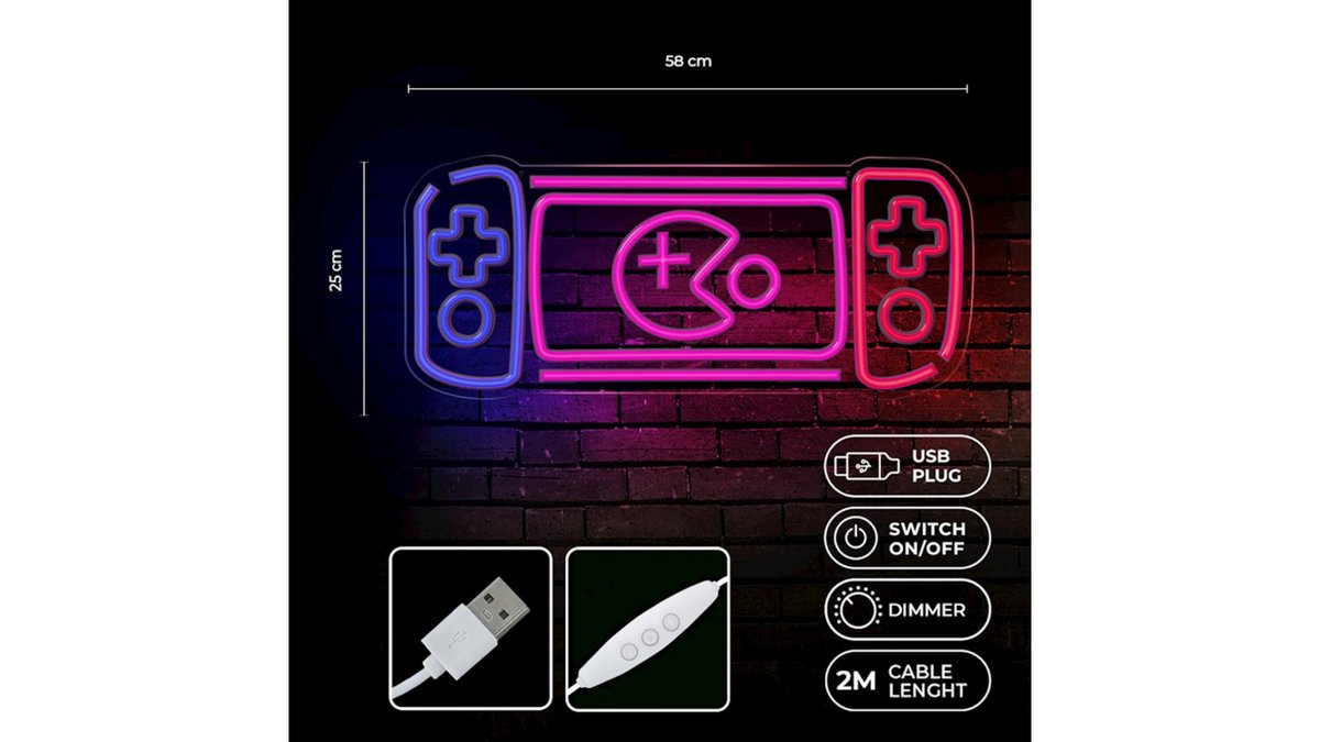 67b317cab6b7de2eca592c88 Neon PLEXI LED GAME CONSOLE multicolor usb με διακόπτη on off & dimmer - Image 1