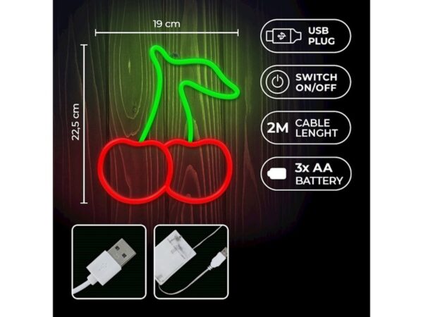 Φωτιστικό neon Κεράσι κόκκινο πράσινο με usb ή μπαταρίες & διακόπτη on off