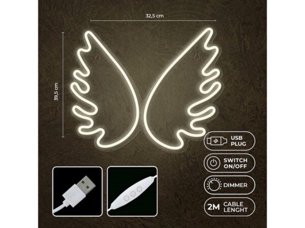 Neon PLEXI LED WINGS white usb με διακόπτη on off & dimmer