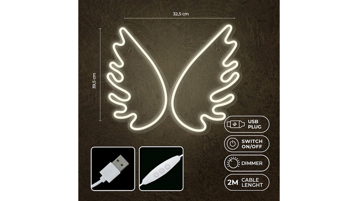 67b31b5c89f6b4551b2a1a3d Neon PLEXI LED WINGS white usb με διακόπτη on off & dimmer - Image 1